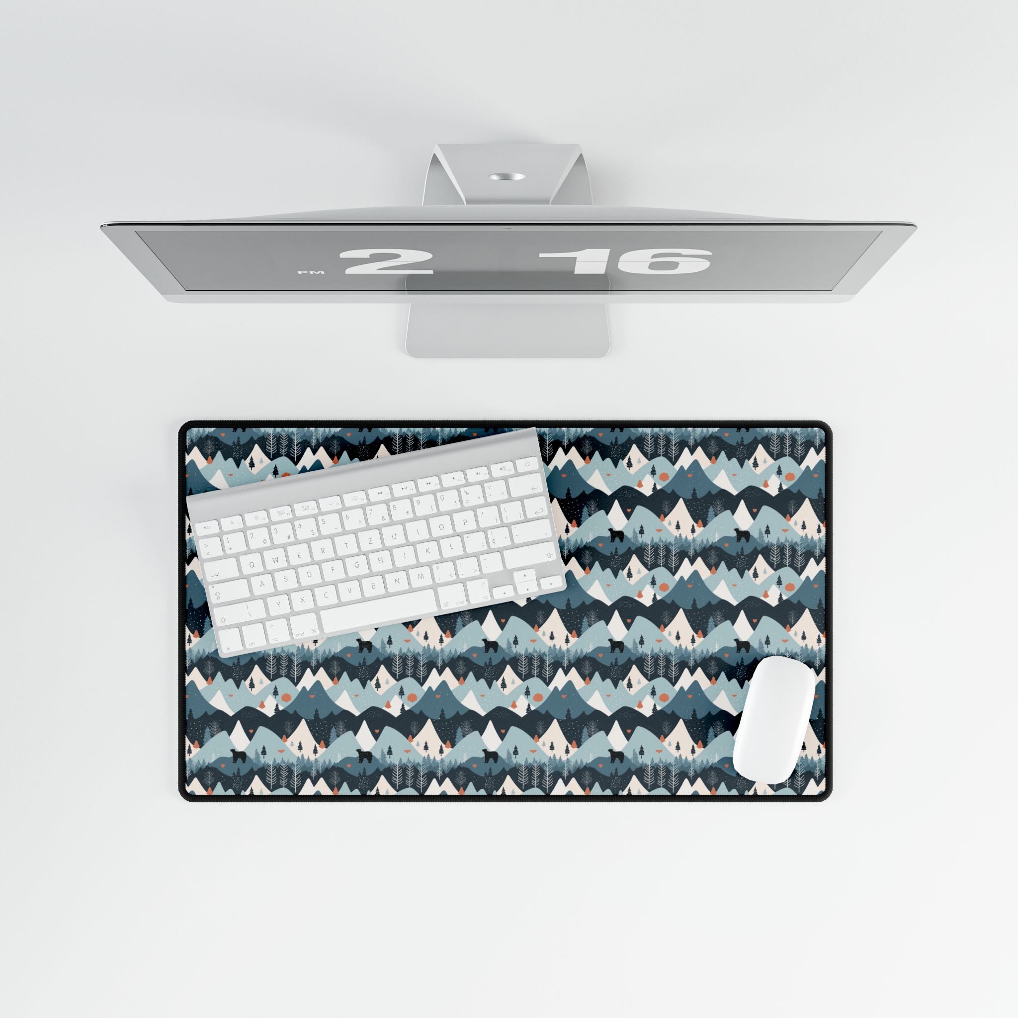 Bear in the Blue Mountain Desk Mat — Cozy Blue Scenic Desk Pad for Office & Home