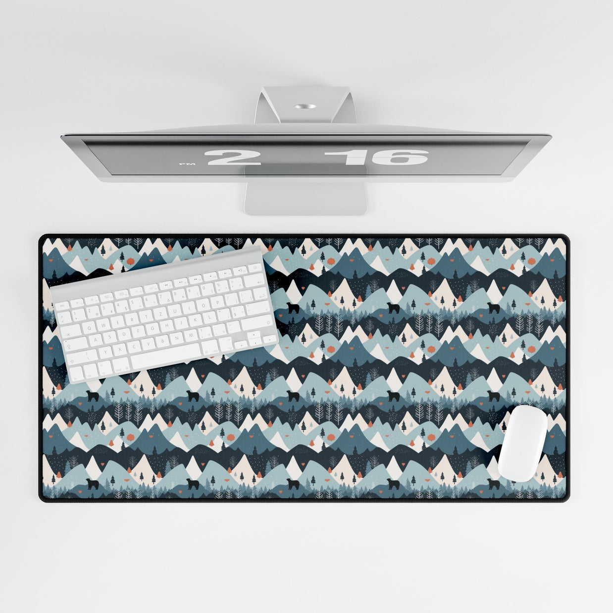 Bear in the Blue Mountain Desk Mat — Cozy Blue Scenic Desk Pad for Office & Home