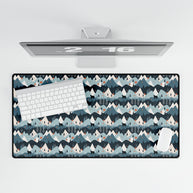 Bear in the Blue Mountain Desk Mat — Cozy Blue Scenic Desk Pad for Office & Home