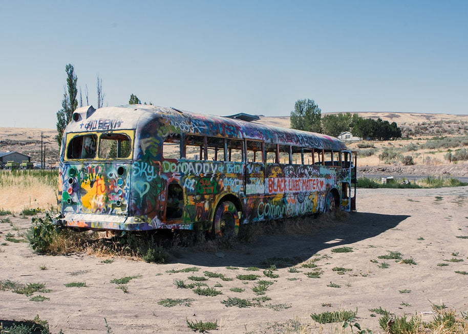 Graffiti Bus in the Desert Photo Print, BLM Wall Art