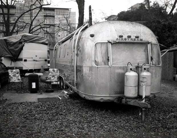 Vintage Airstream Trailer, Black and White Photo Print