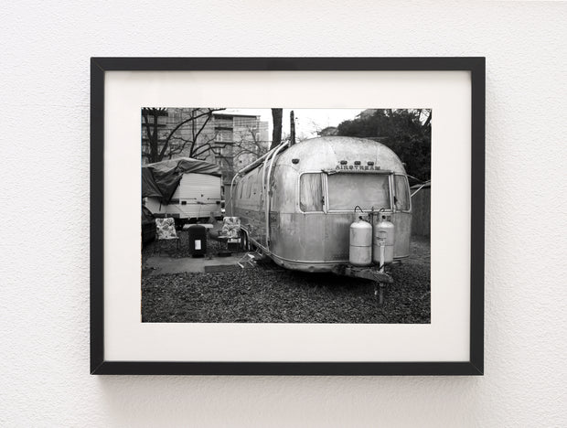 Vintage Airstream Trailer, Black and White Photo Print