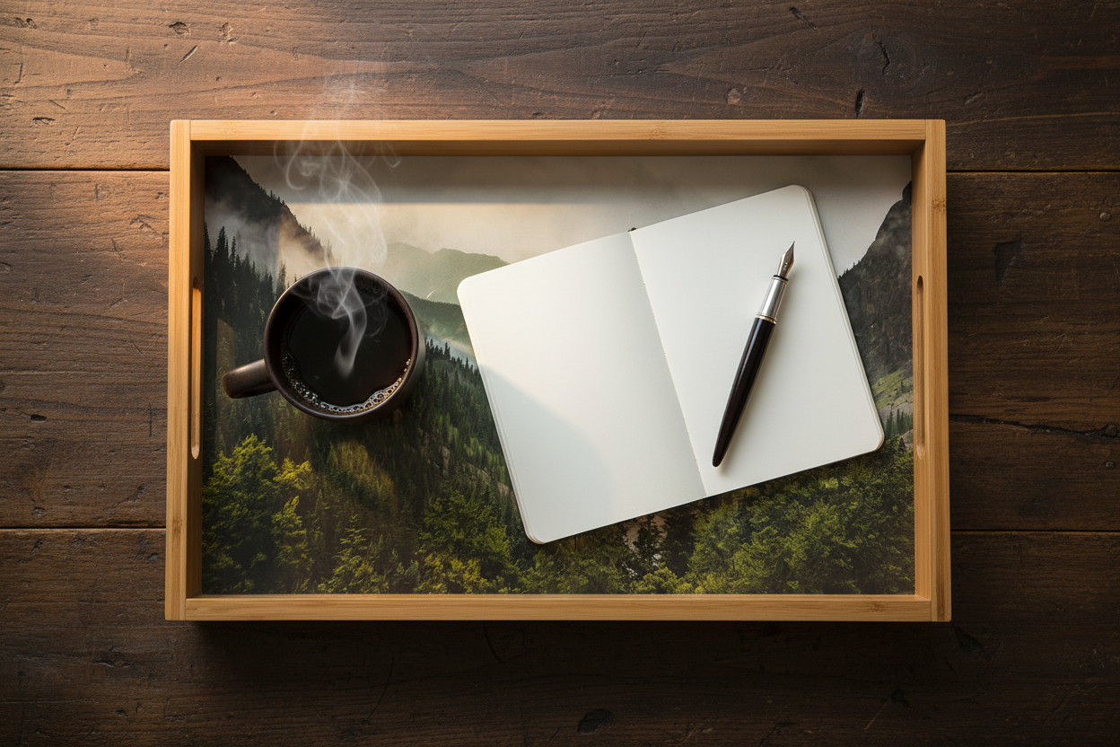 Bamboo Tray Coffee Flat Lay