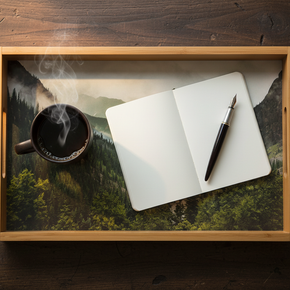 Bamboo Tray Coffee Flat Lay