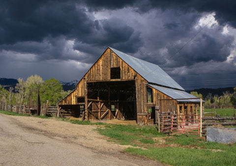 Stormy Sky Sunlit Barn Photo Print Colorado Wall Art -