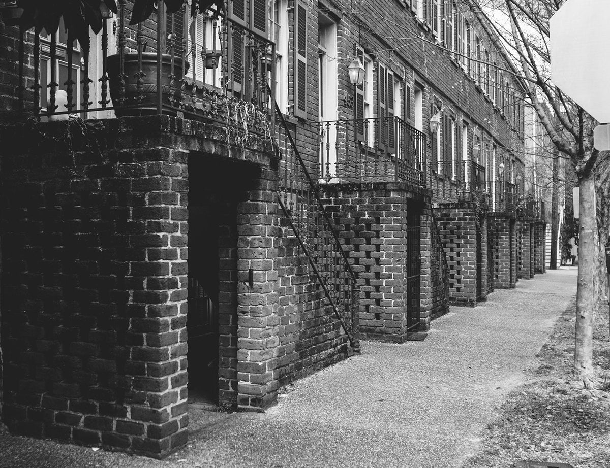Savannah Georgia Street Photography, Black and White Row House Print