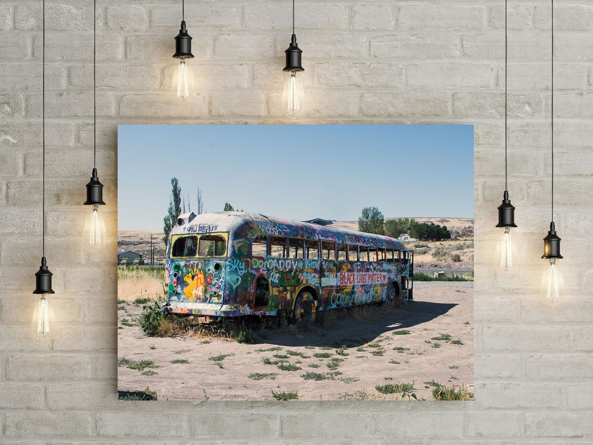 Graffiti Bus in the Desert Photo Print, BLM Wall Art