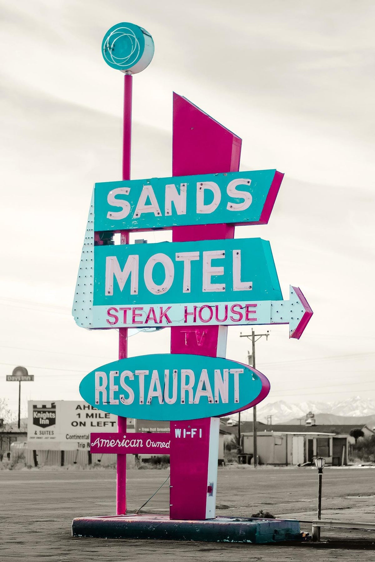 Pop Art Sands Motel Sign Print, Retro Texas Roadside Attraction Photography