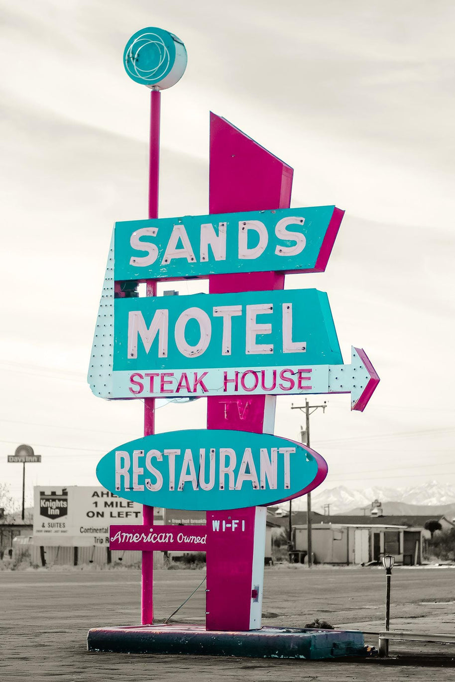 Pop Art Sands Motel Sign Print, Retro Texas Roadside Attraction Photography