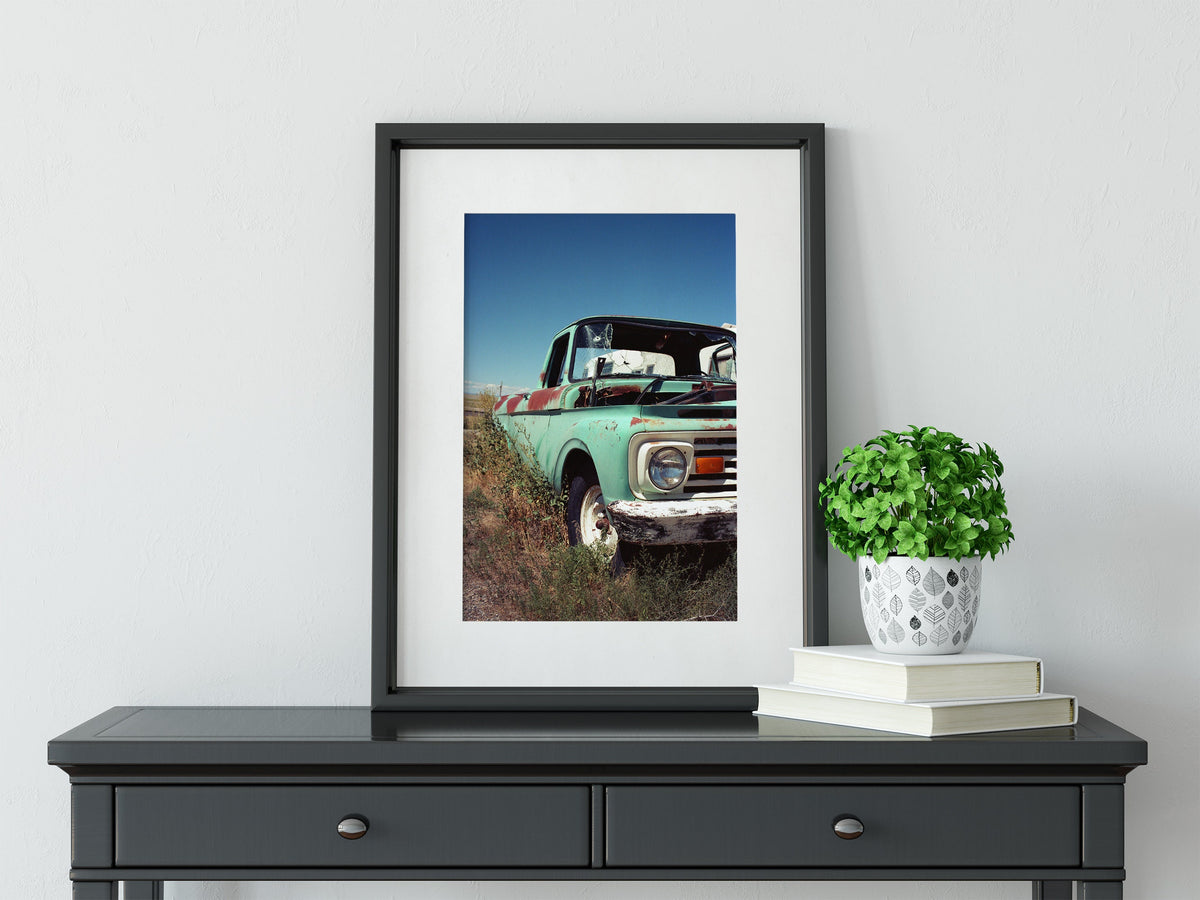 Rustic Green Truck Photography Print, Southern Utah Ghost Town