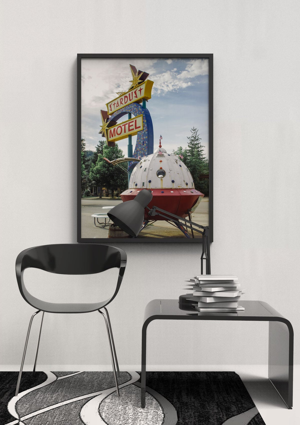 Stardust Motel Art Print, Retro Spaceship, Wallace Idaho