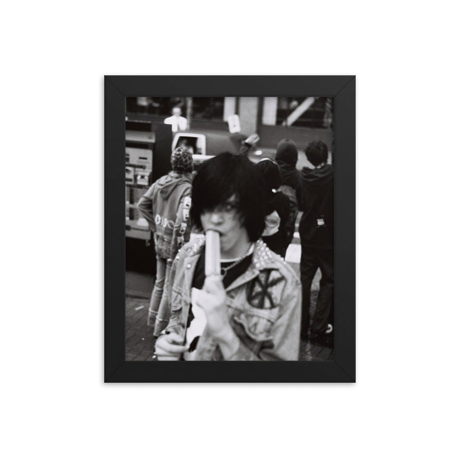 Portland Punk Rock Kid, Black and White Framed Art Print