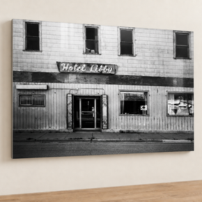Glossy metal print mockup on cream wall