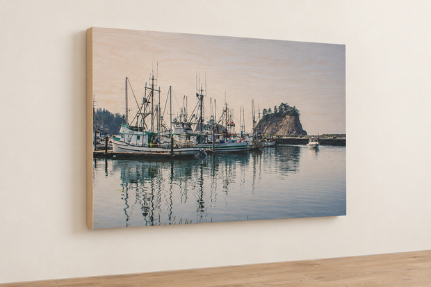 Landscape wood print mockup preserving the photo’s 4:3 aspect ratio