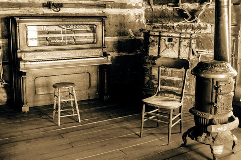 Family Piano 19th Century Cabin Interior Rustic Art Print -