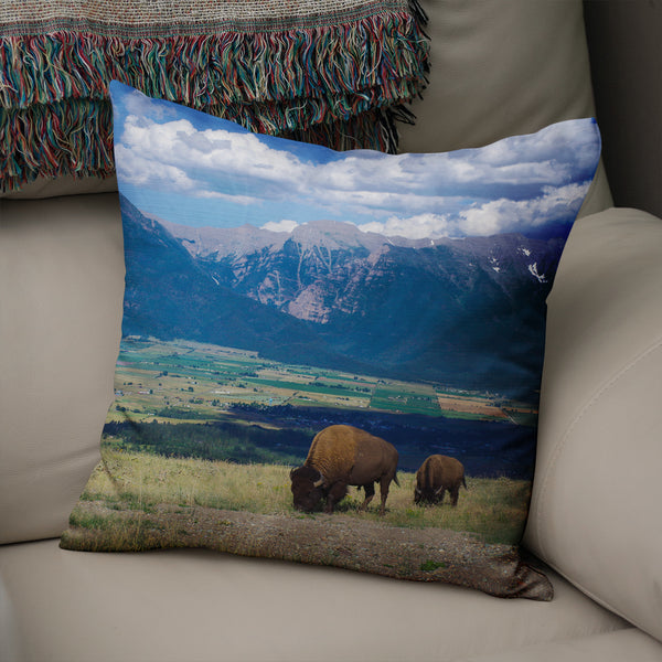 Montana Bison Western Throw Pillow Cover Scenic Mountains -