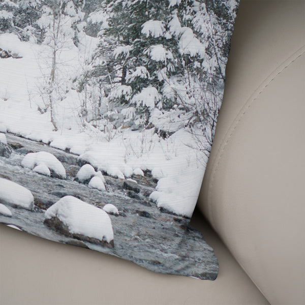 Snowy Forest Scene Throw Pillow Cover - Pillows