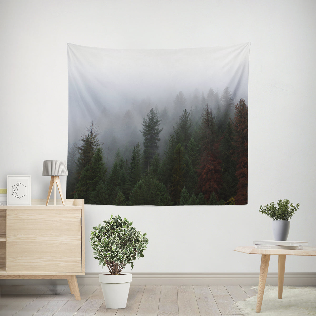 Foggy Forest Nature Microfiber Wall Tapestry - Decorative