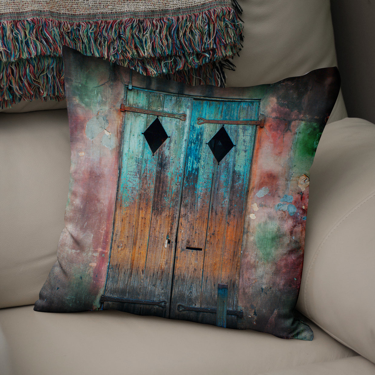 Rustic New Orleans Door Decorative Throw Pillow Cover -