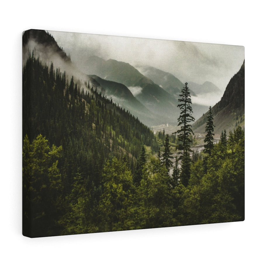 Mountain Valley, Colorado Canvas Gallery Wrap – Nebeliger Wald