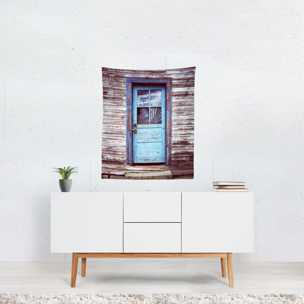 Rustic Blue Door Wall Tapestry Shabby Chic Decor -