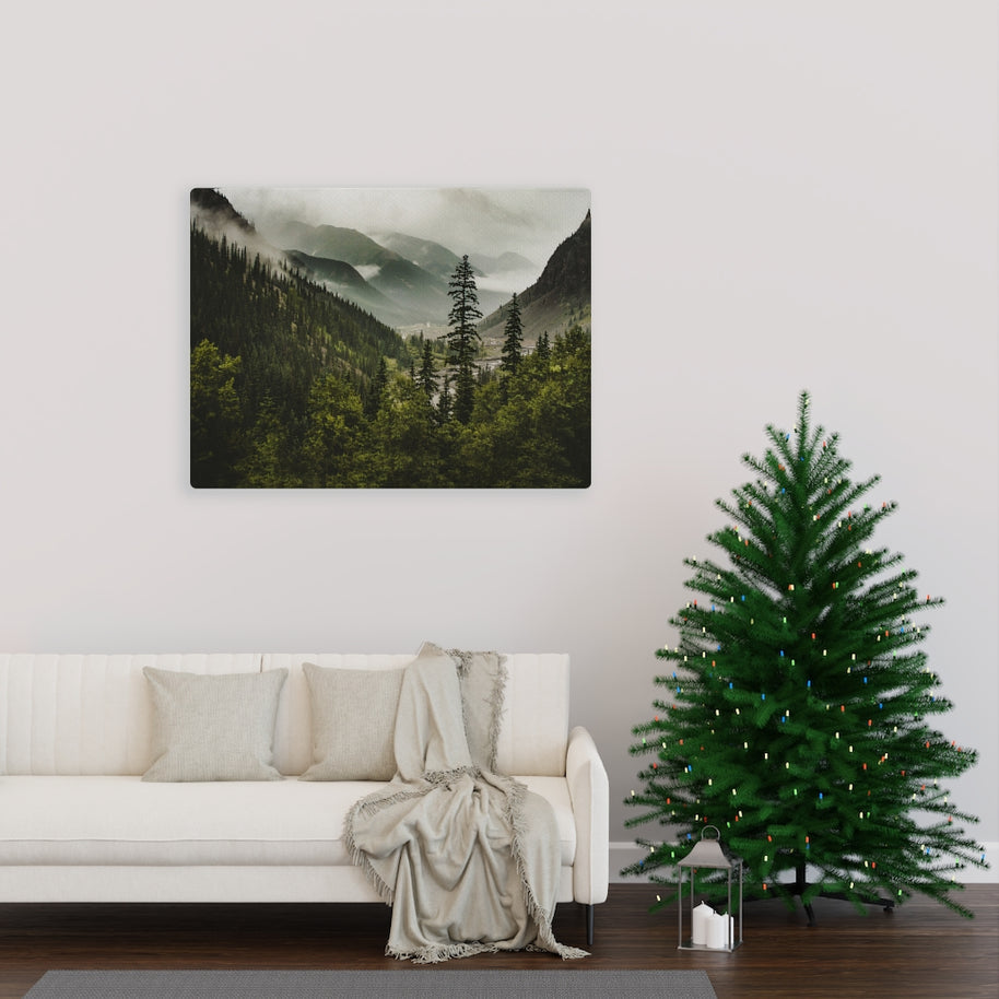 Mountain Valley, Colorado Canvas Gallery Wrap – Nebeliger Wald