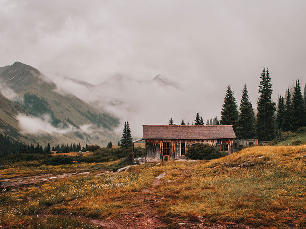 Foggy Mountains Cabin Photo Print Colorado Wildflowers