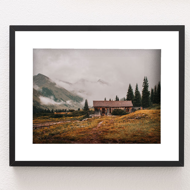 Foggy Mountains Cabin Photo Print Colorado Wildflowers