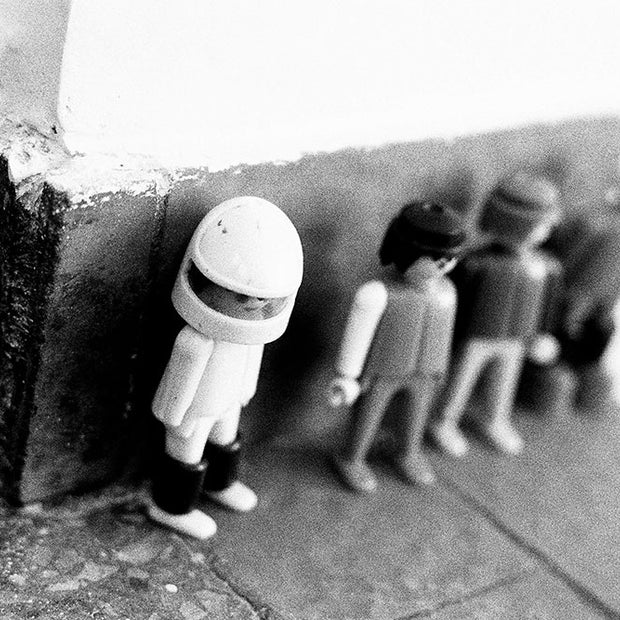 Tiny Heroes Vintage Toys Art Print Black and White
