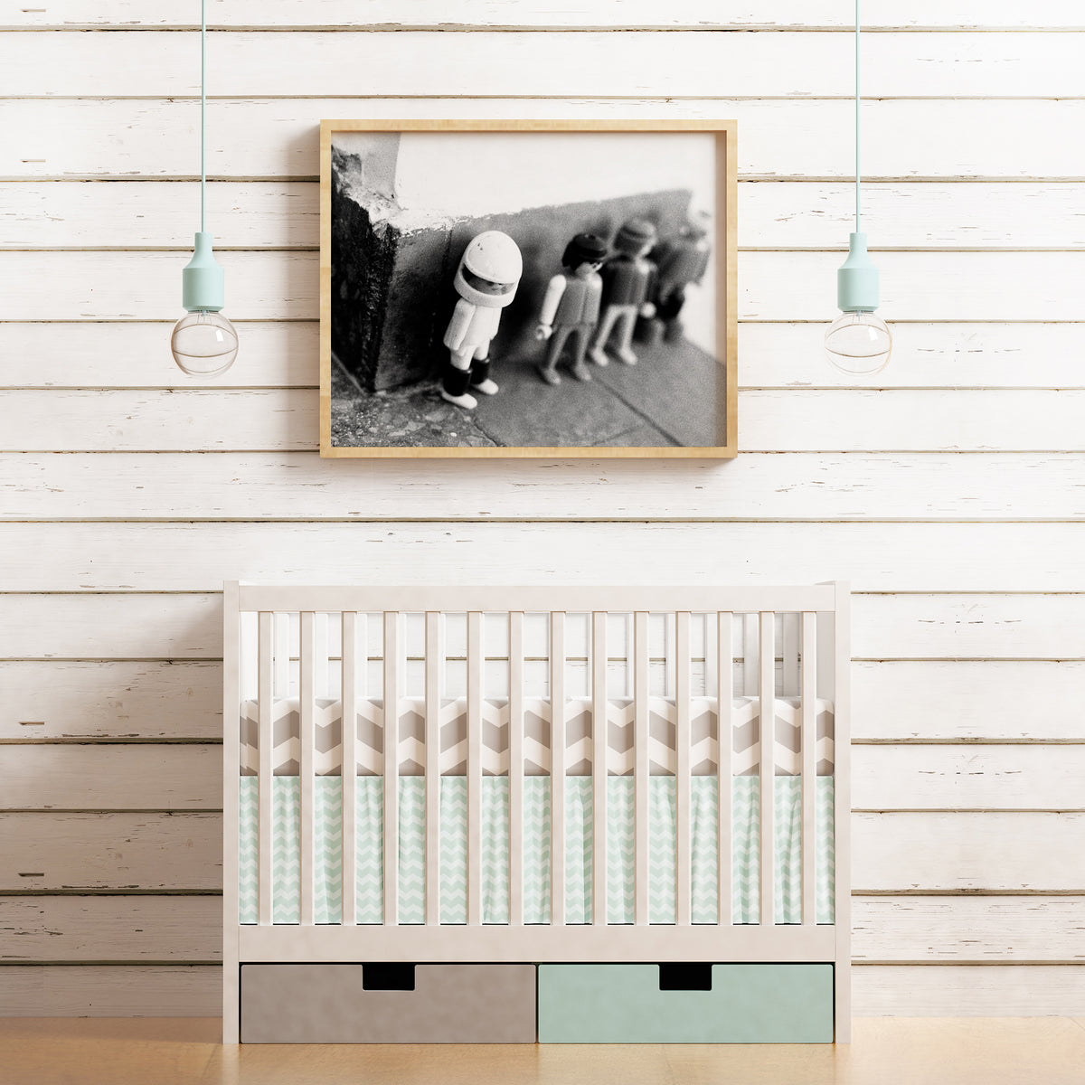 Tiny Heroes Vintage Toys Art Print Black and White