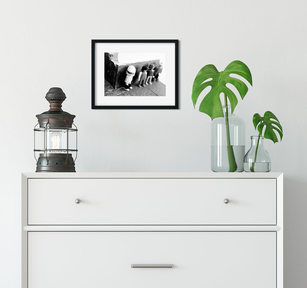 Tiny Heroes Vintage Toys Art Print Black and White