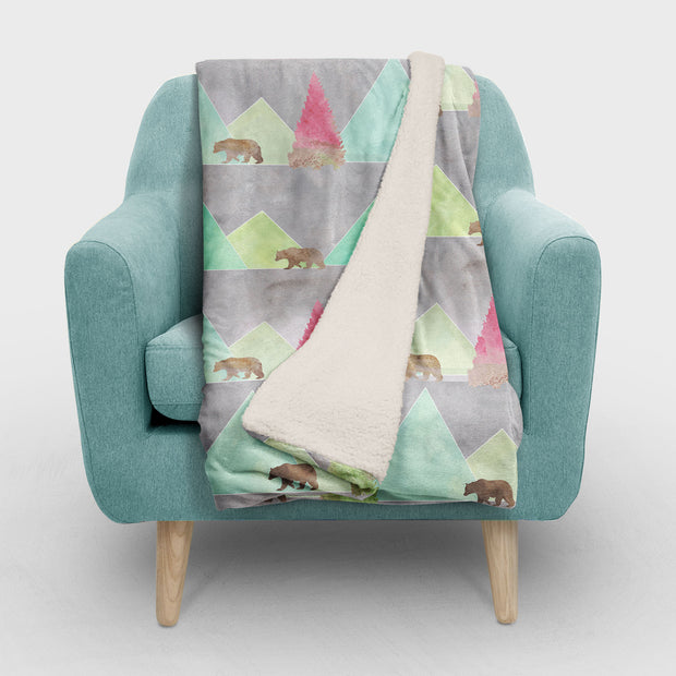 Modern Rustic Bears in Forest Sherpa Throw Blanket - Home