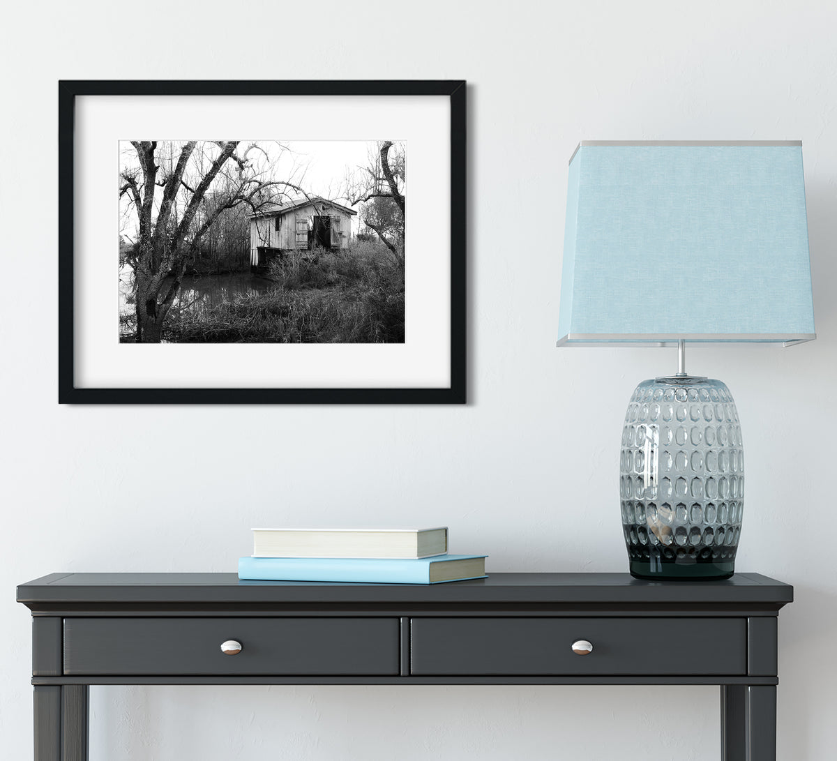 Louisiana Boathouse II Black and White Art Print -