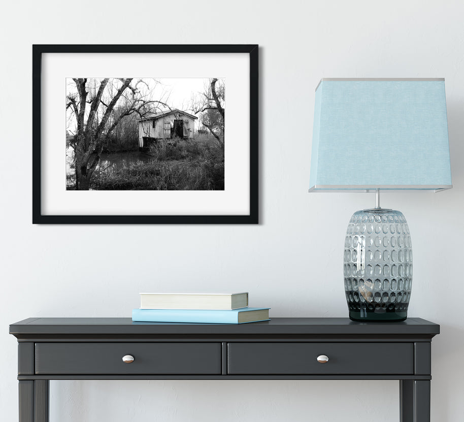 Louisiana Boathouse II Black and White Art Print -