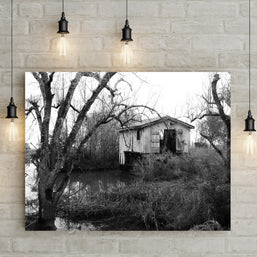 Louisiana Boathouse II Black and White Art Print -