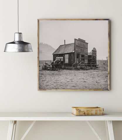 Ghost Town Shop, Square Photo Print, Black and White Wall Art
