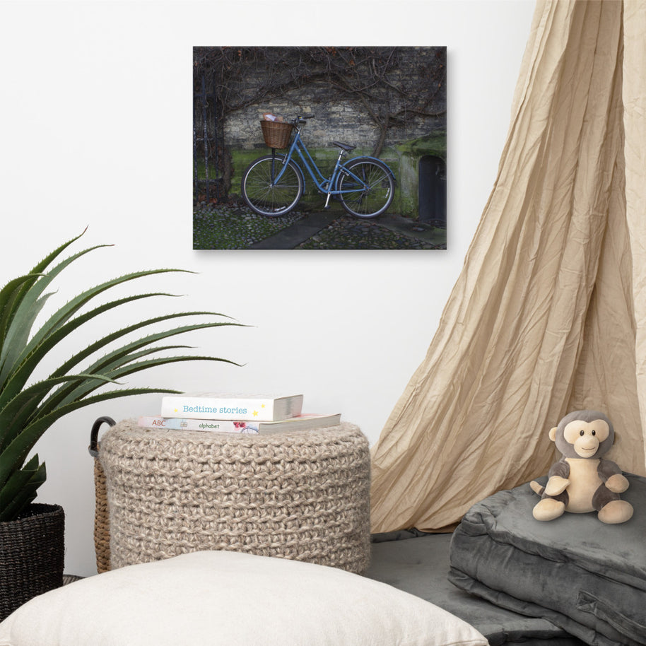 A photo of a canvas print on a white wall in a home
