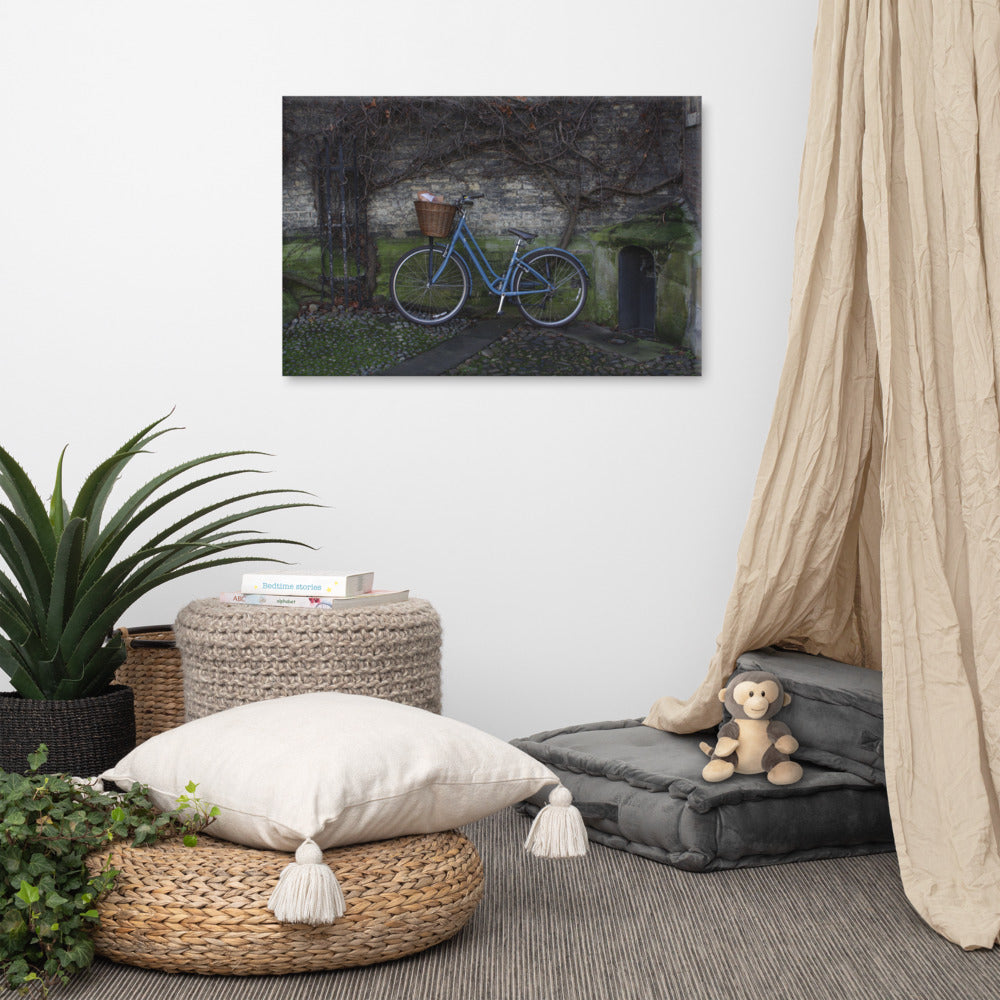 A photo of a  large canvas print on a white wall in a home