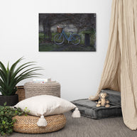 A photo of a  large canvas print on a white wall in a home