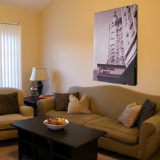 A canvas print hanging on a wall in a home