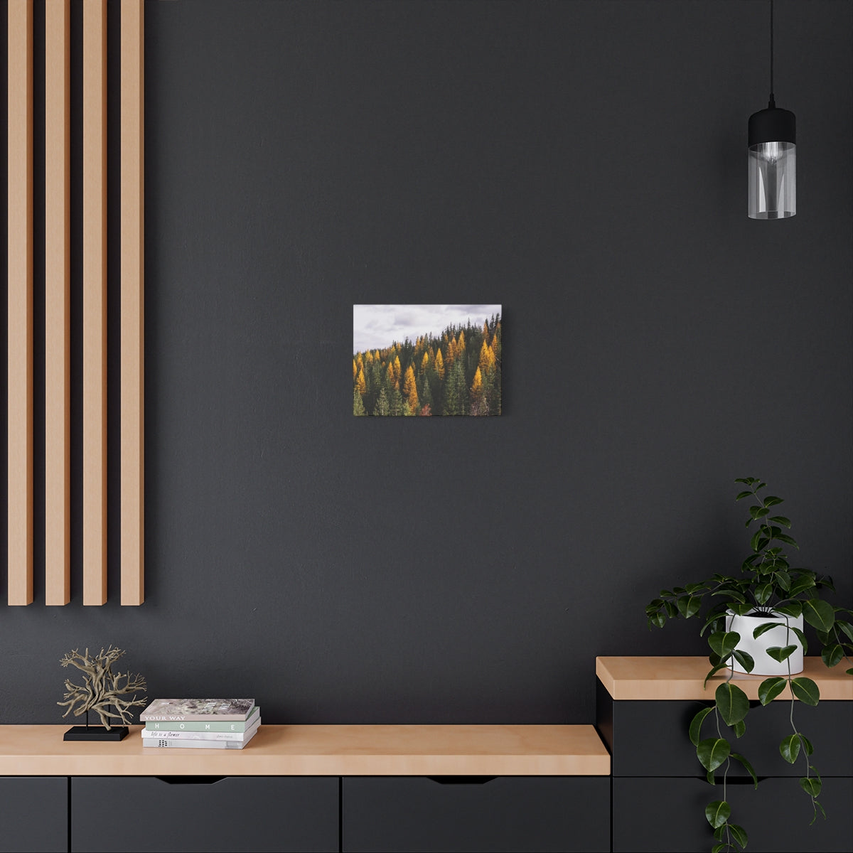 Toile mate Forêt de mélèzes en automne - Prêt à accrocher