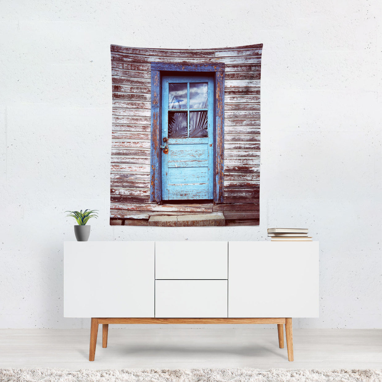 Rustic Blue Door Wall Tapestry Shabby Chic Decor -