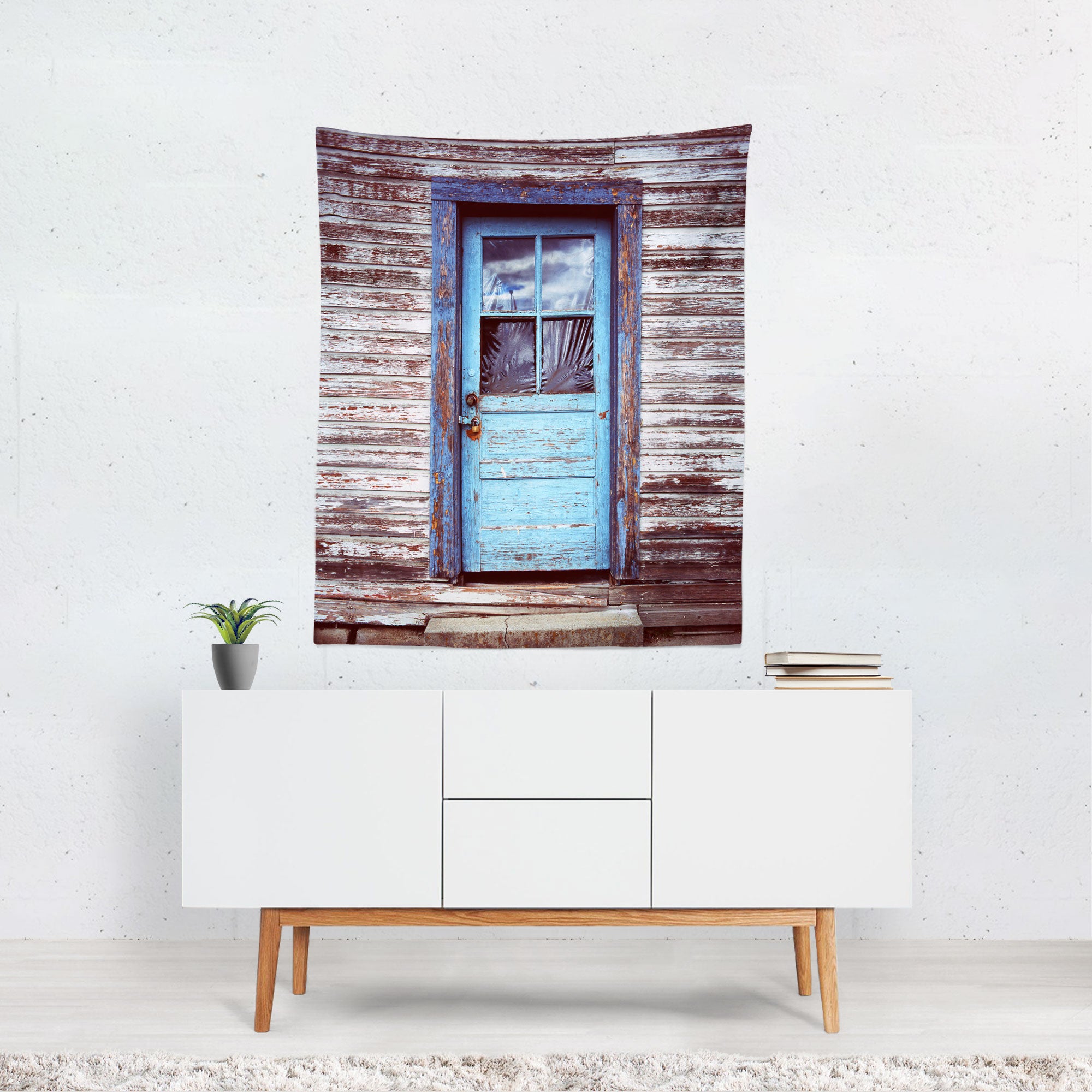 Rustic Blue Door Wall Tapestry Shabby Chic Decor -