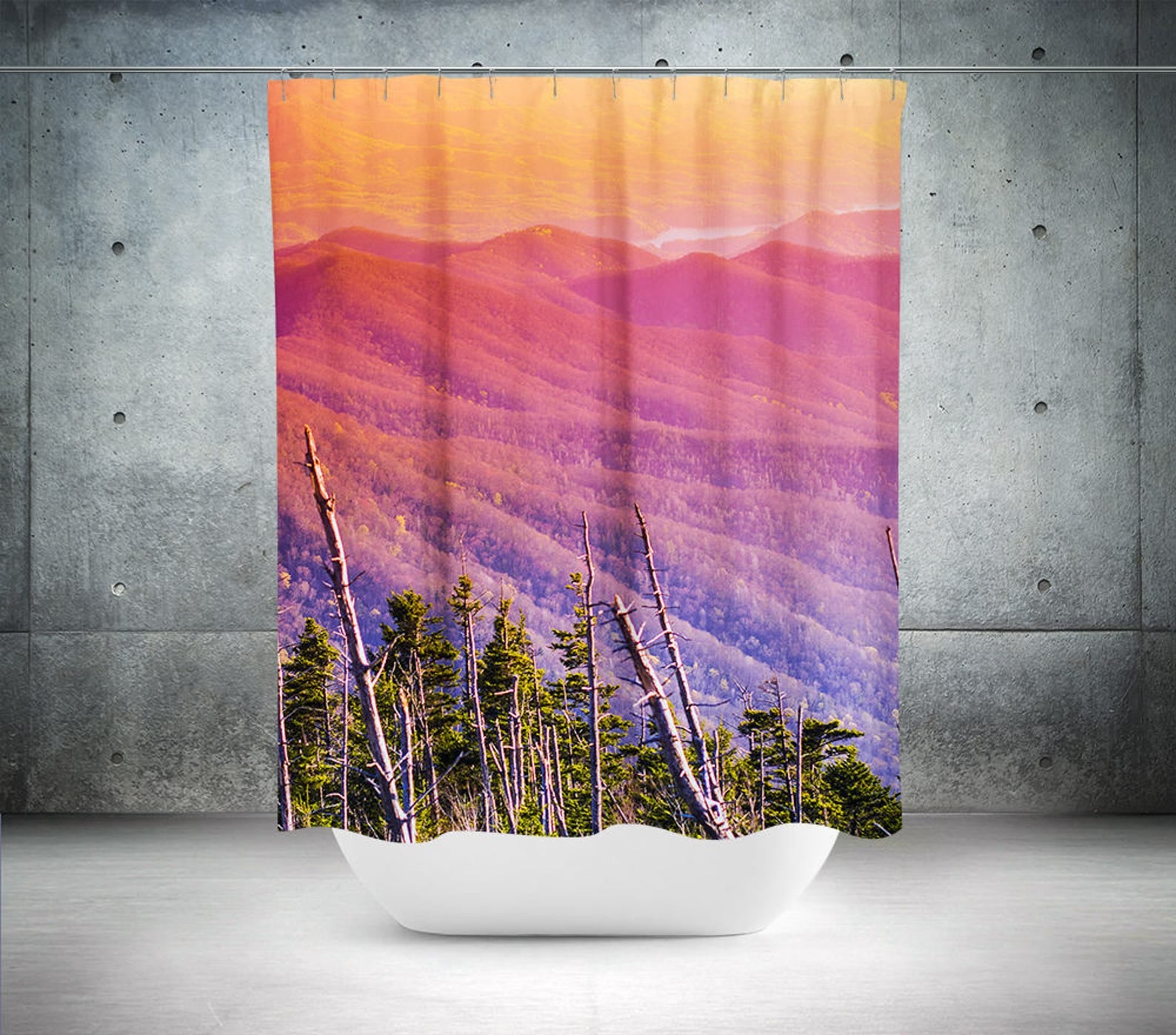 Rainbow Mountain Shower Curtain 71x74 inch Forest Bathroom