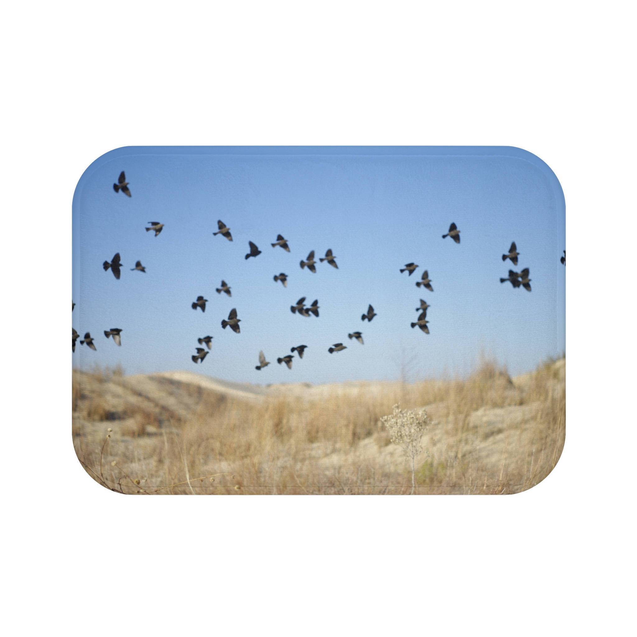 Dreamy Blackbirds in Flight Memory Foam Bath Mat Lost in Nature