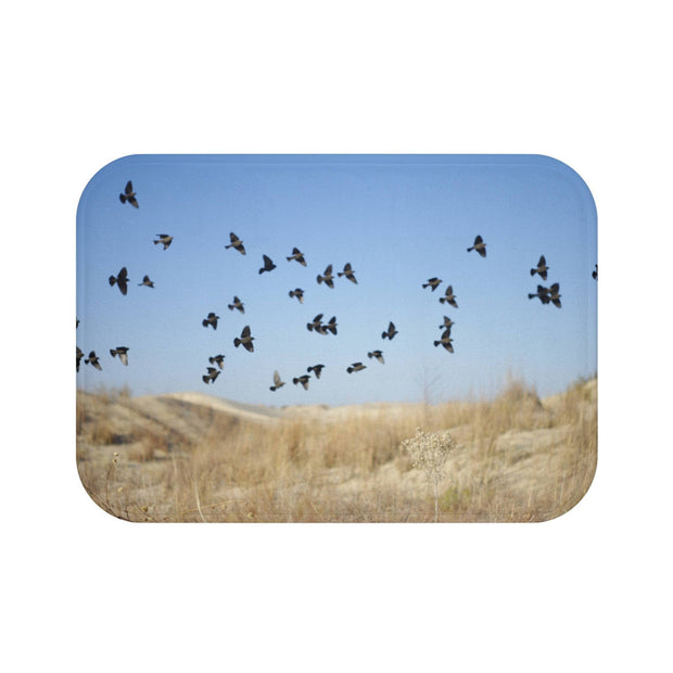 Dreamy Blackbirds in Flight Memory Foam Bath Mat Lost in Nature
