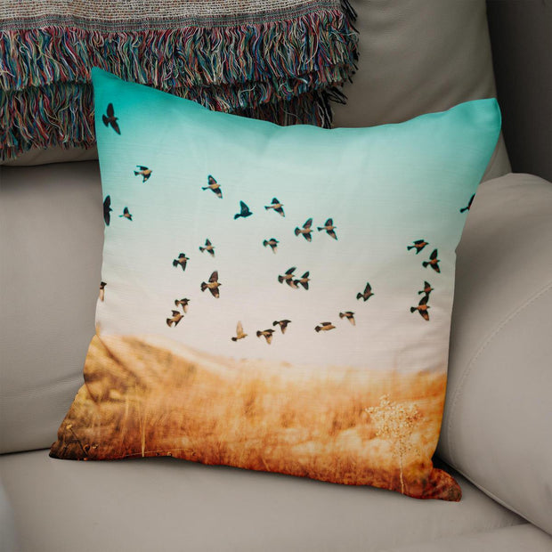 Dreamy Blackbirds in Flight Throw Pillow Cover Lost in Nature