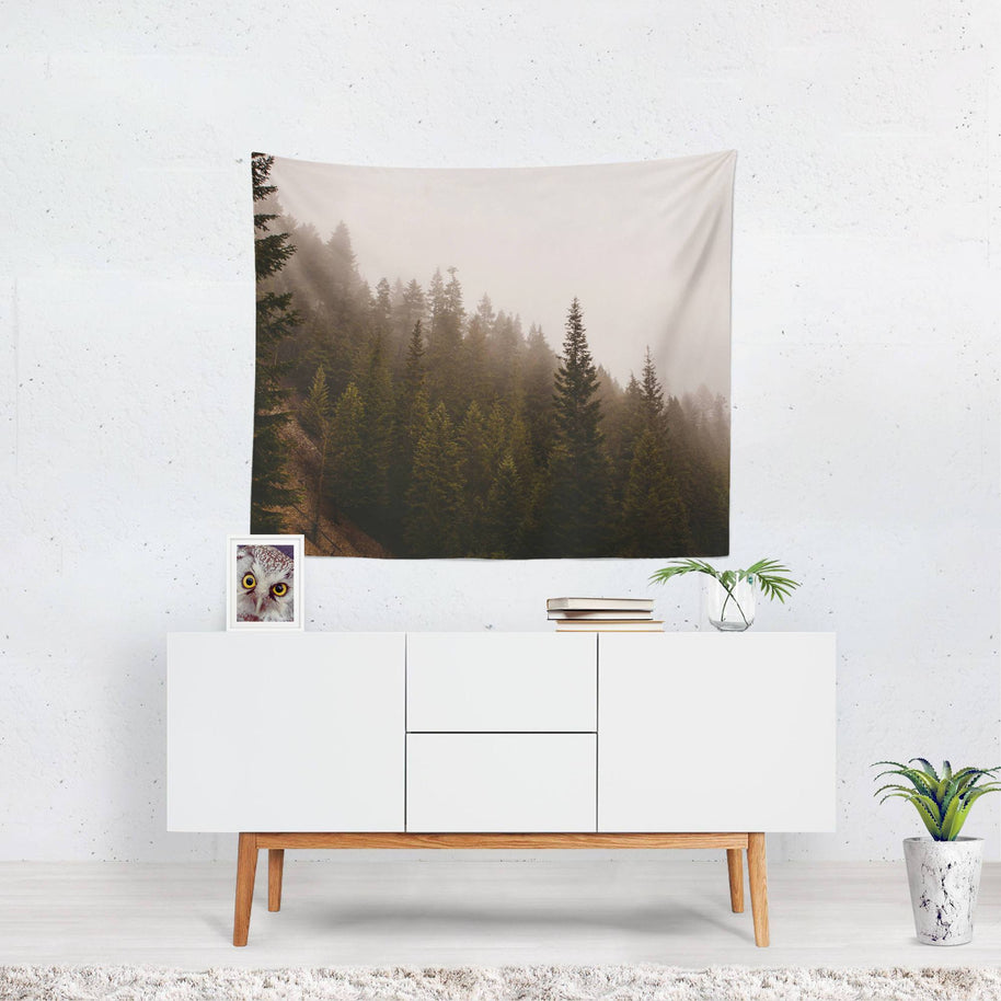 Elevation Drop, Foggy Forest Wall Tapestry