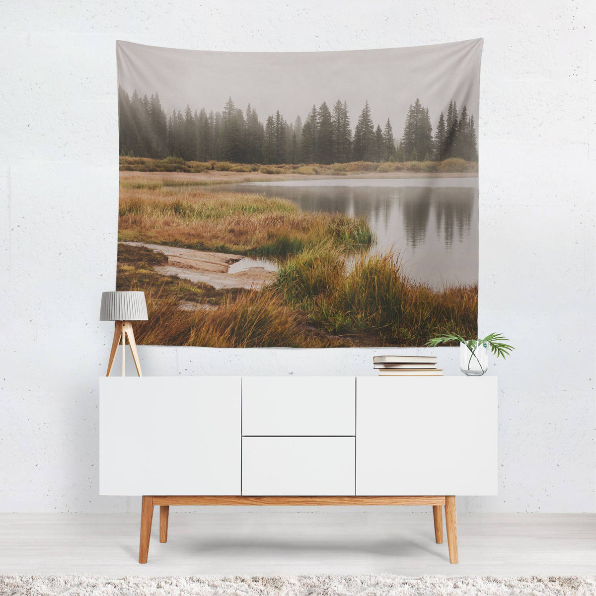 Foggy Colorado Lake Wall Tapestry Lost In Nature