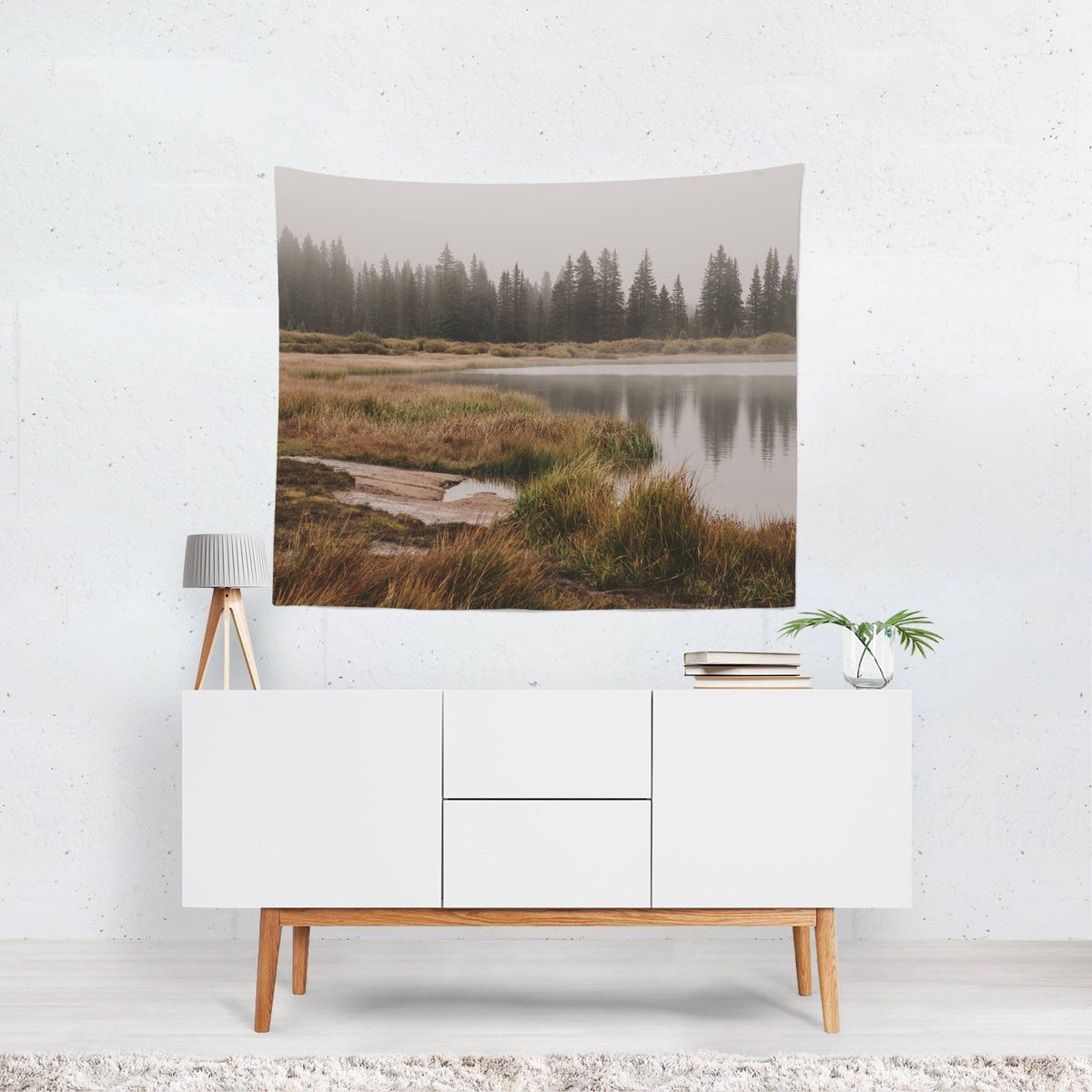 Foggy Colorado Lake Wall Tapestry Lost In Nature